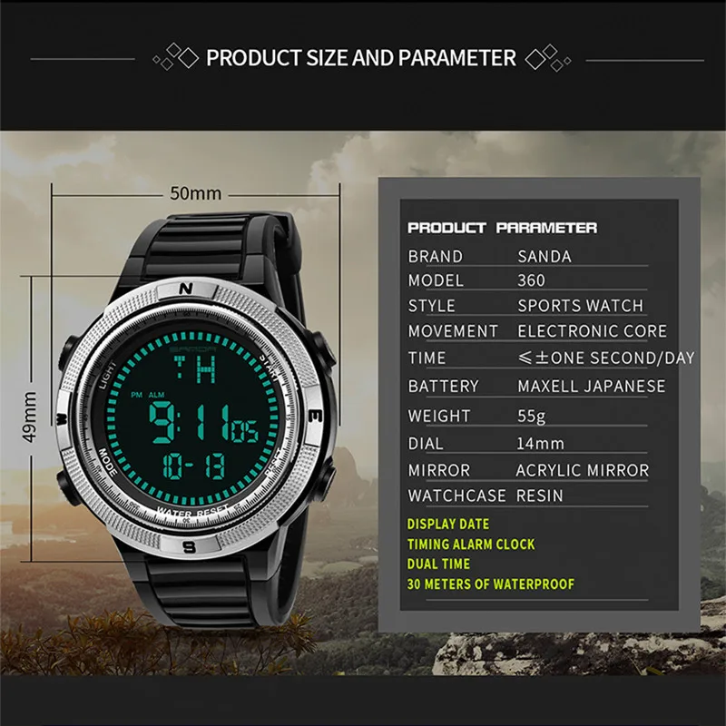 SANDA Sport Horloge Mannen Водонепроницаемый светодиодный Digitale horlogs Heren Militaire Horloge Топ Merk люкс резина Klok Relogio Masculino