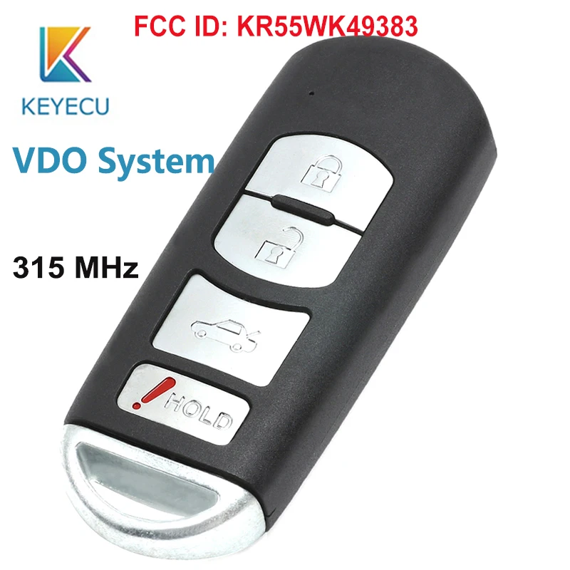 KEYECU 315 МГц FCC: KR55WK49383 VDO замена системы 4 кнопки Smart Prox дистанционного брелока для Mazda 6 2009 2010 2011 2012 2013
