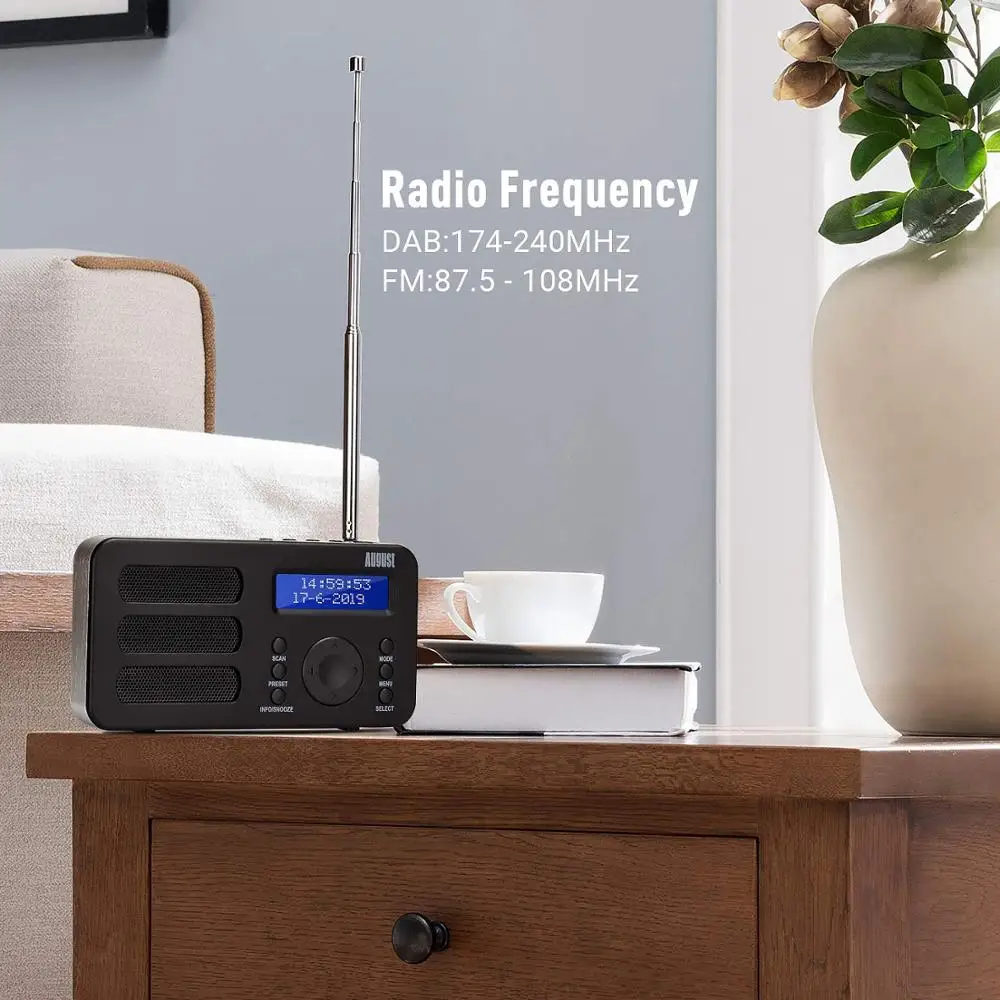Recarregável com Lcd Dab + - Rádio Digital Portátil Agosto Dab - fm Rds Função Alarme Duplo Estéreo Mono Alto-falante Bateria Mb225 - Image 2