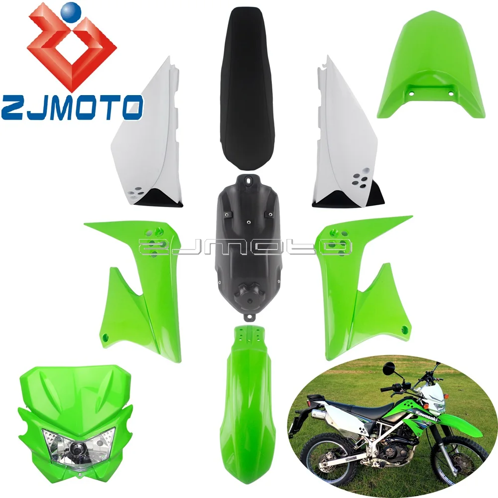 Байк Зеленый Пластиковый обтекатель комплект для Kawasaki KLX150 KLX150S 2009-2012 маска на фару масляный бак заднее сиденье боковая крышка крыло