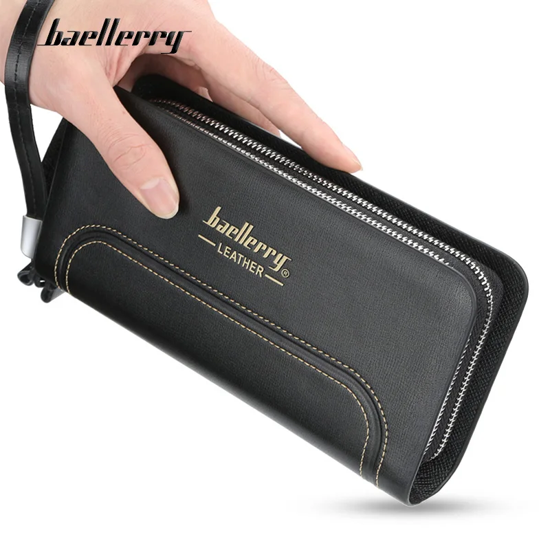 Baellerry модные черные Для мужчин кошелек Бизнес длинные клатчи сумочки держатели для карт на застежке-молнии Ёмкость сотовый телефон карманный кожаный чехол-бумажник
