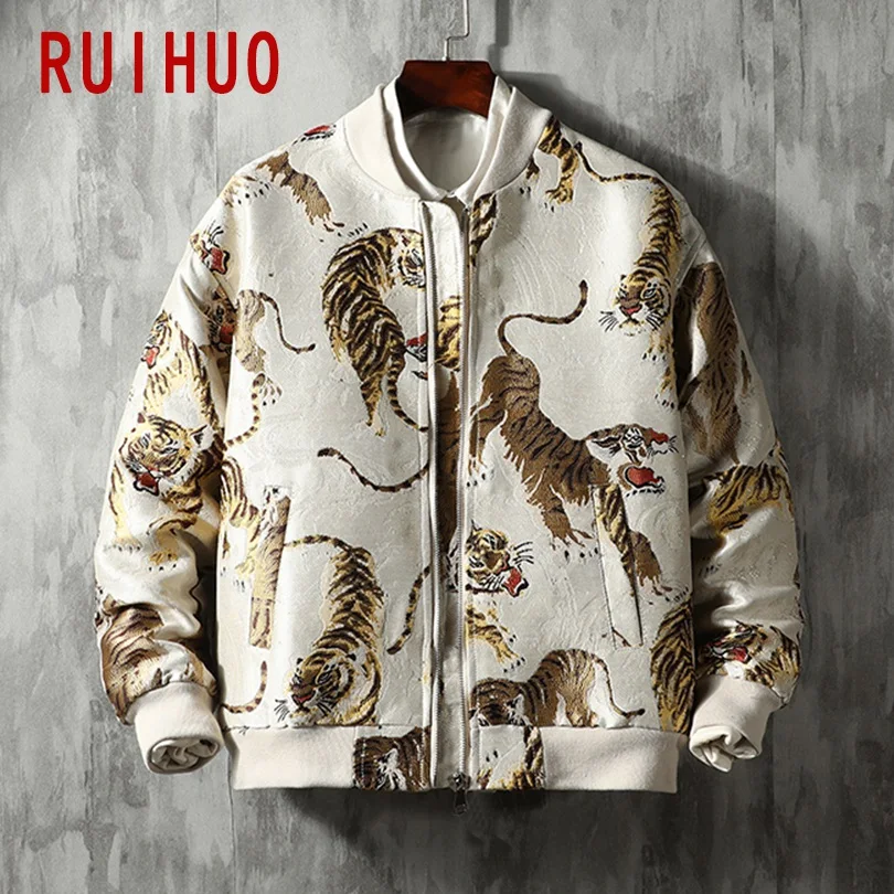 RUIHUO, куртка с вышивкой тигра, мужская уличная куртка-бомбер, Мужская хип-хоп зимняя куртка, мужские куртки, пальто, 5XL, осень, новинка