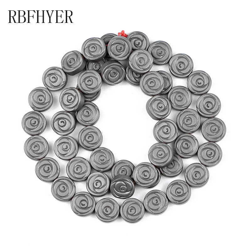 Matte Natural Stone Double Rose Coin Hematite Gold Beads For Jewelry Making 6/8/10mm Flat Round Loose DIY Bracelet Finding | Украшения и