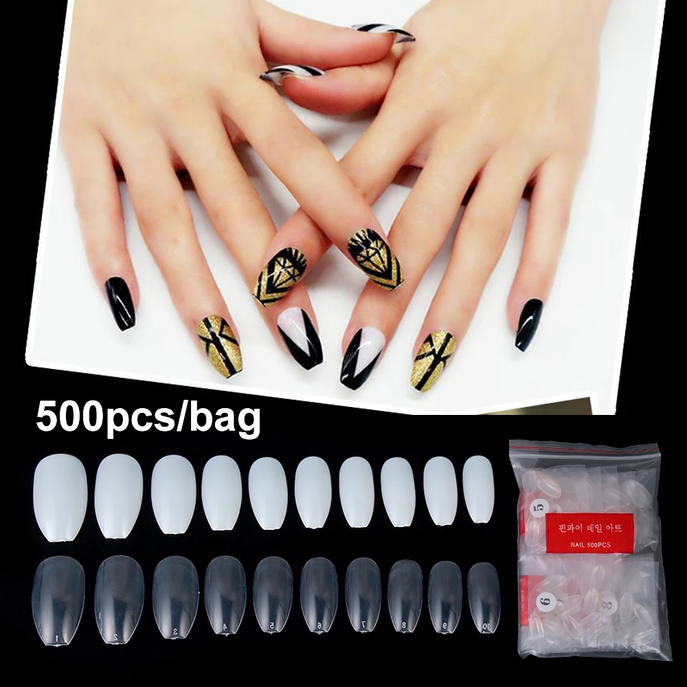 10 размеров эллипс Короткие Прозрачные натуральные французские накладные ногти с