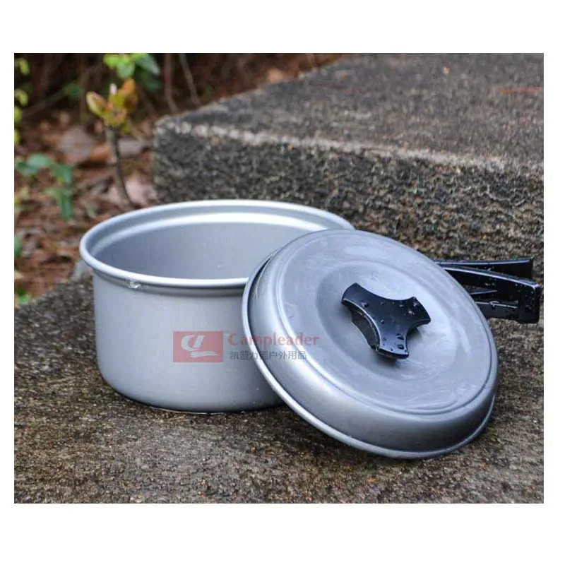Outdoor Camping Pot Set Alumina Non-Sticking Pot Portable With Plastic Bowl Spoon for Picnic stainless steel camping cookware