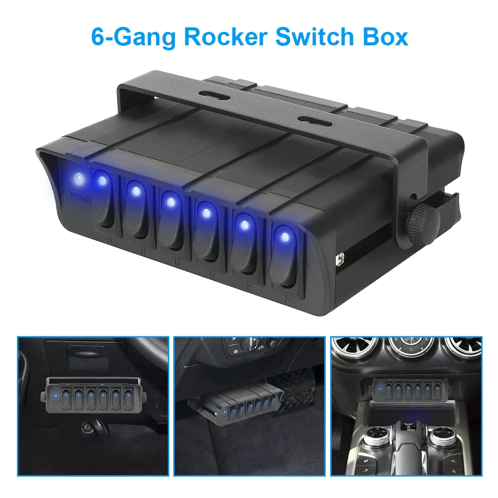 

6 Gang Toggle Controller Panel 12V Switch Box Rocker Durable with LED Light Indicator For Truck JEEP Offroad RV