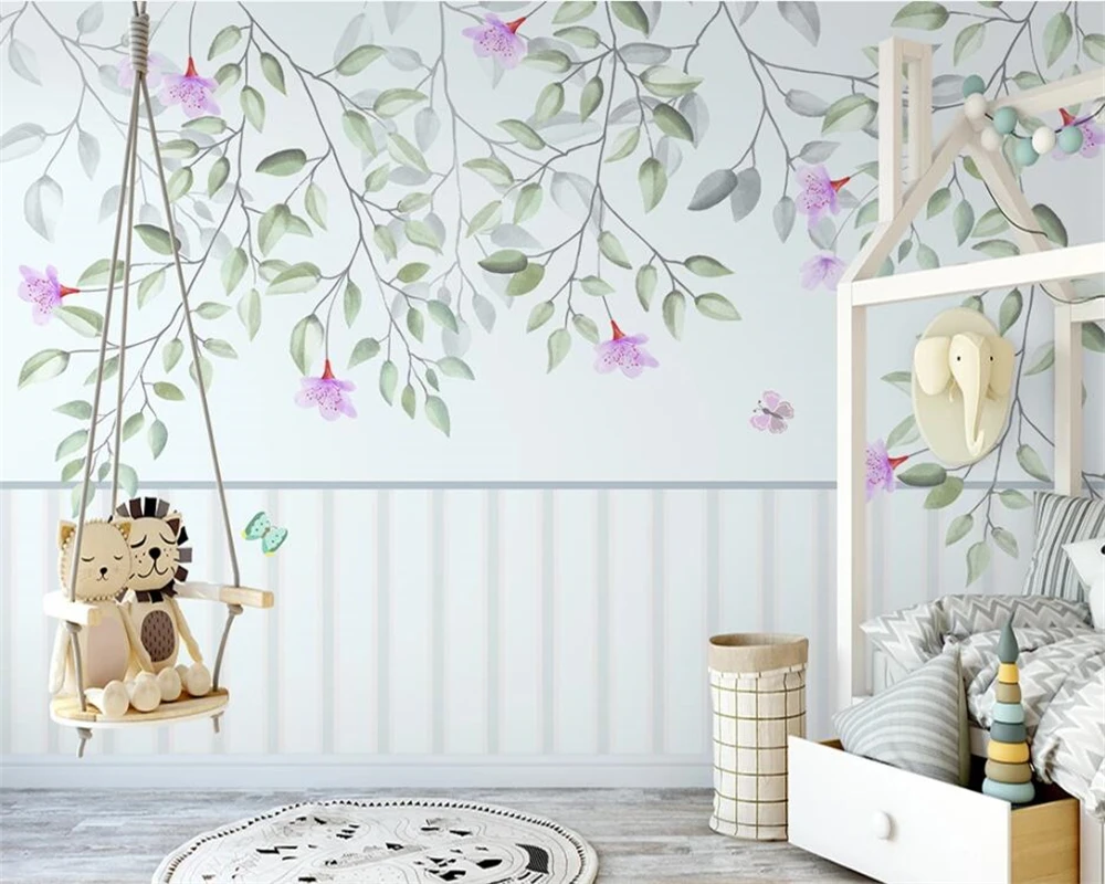 

beibehang Customized Nordic hand-painted small fresh pastoral leaves flowers modern background wallpaper papier peint