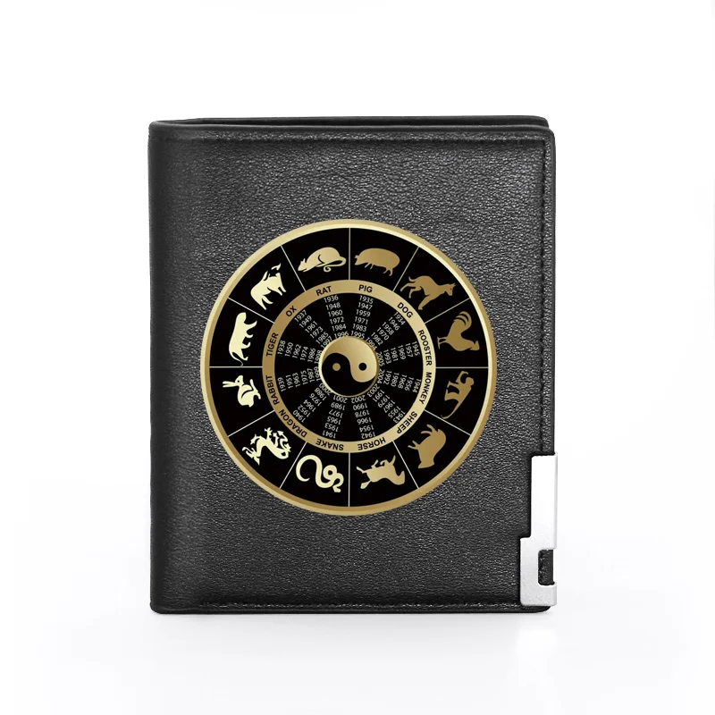 

Men Wallet Leather 12 Symbolic Animals Printing Billfold Slim Credit Card/ID Holders Inserts Money Bag Male Pocket Short Purses