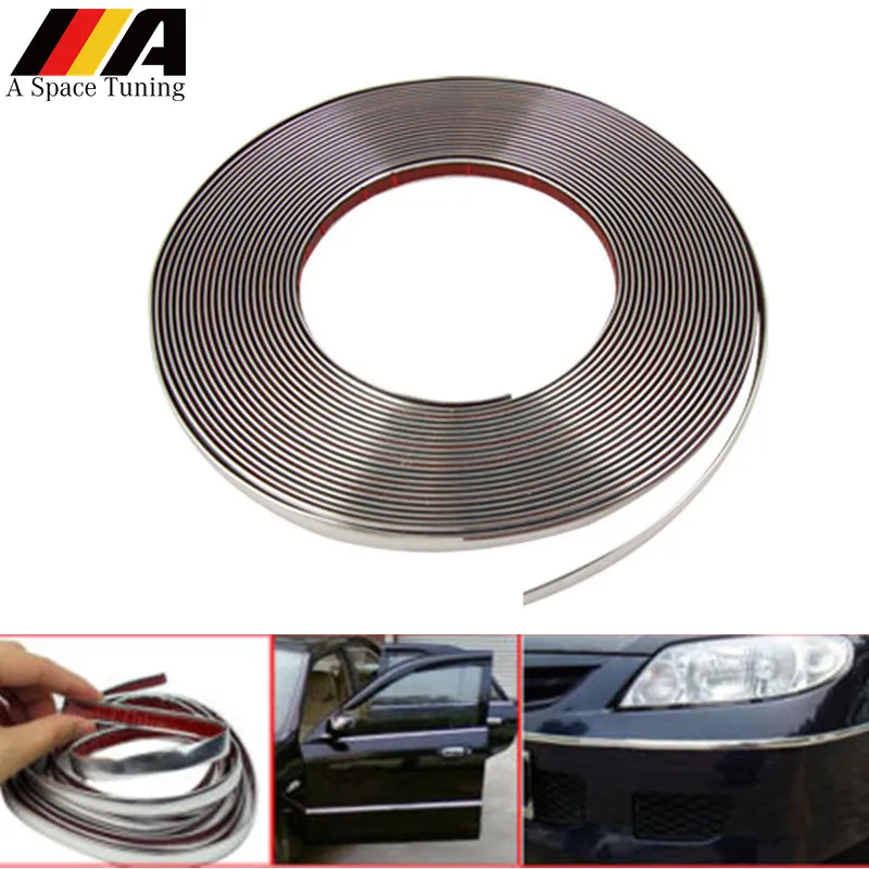 5M Argento Car Chrome Styling Decorazione Modanatura Trim Strip Tape Auto Diy Adesivo Protettivo 6Mm 8Mm 10Mm 12Mm 15Mm 20Mm 30Mm