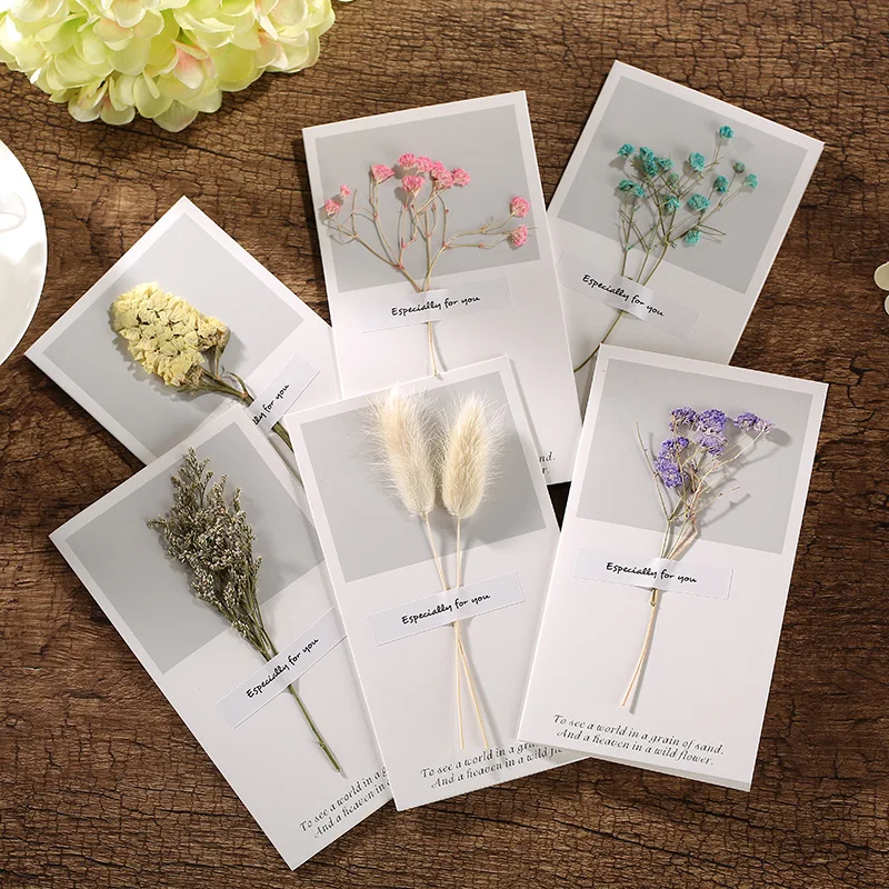 

8pcs/set Dry Flower Invitation Cards Handmade Thanksgiving Greeting Cards for Wedding Birthday Christmas Party Favors