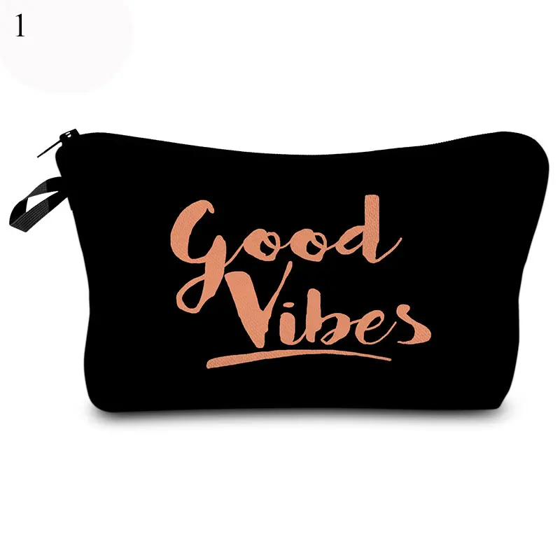 Cosmetic Bag Waterproof Printing Black Letters Toilet Bag Ladies Women Makeup Bag Canvas Custom Style for Travel