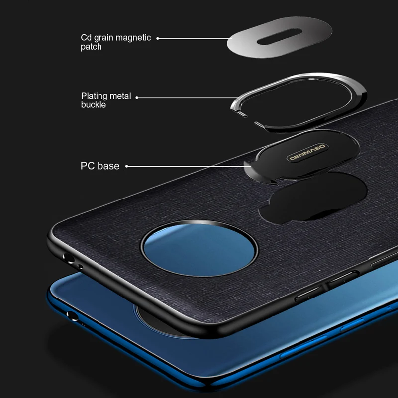 Cenmaso для Oneplus 7T задний чехол противоударный чехол для Oneplus 7T One Plus 7T Pro магнитный автомобильный держатель кольцо ткань текстура полный Чехол