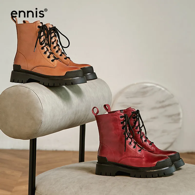 Женские ботильоны на платформе ENNIS коричневые красные из натуральной кожи