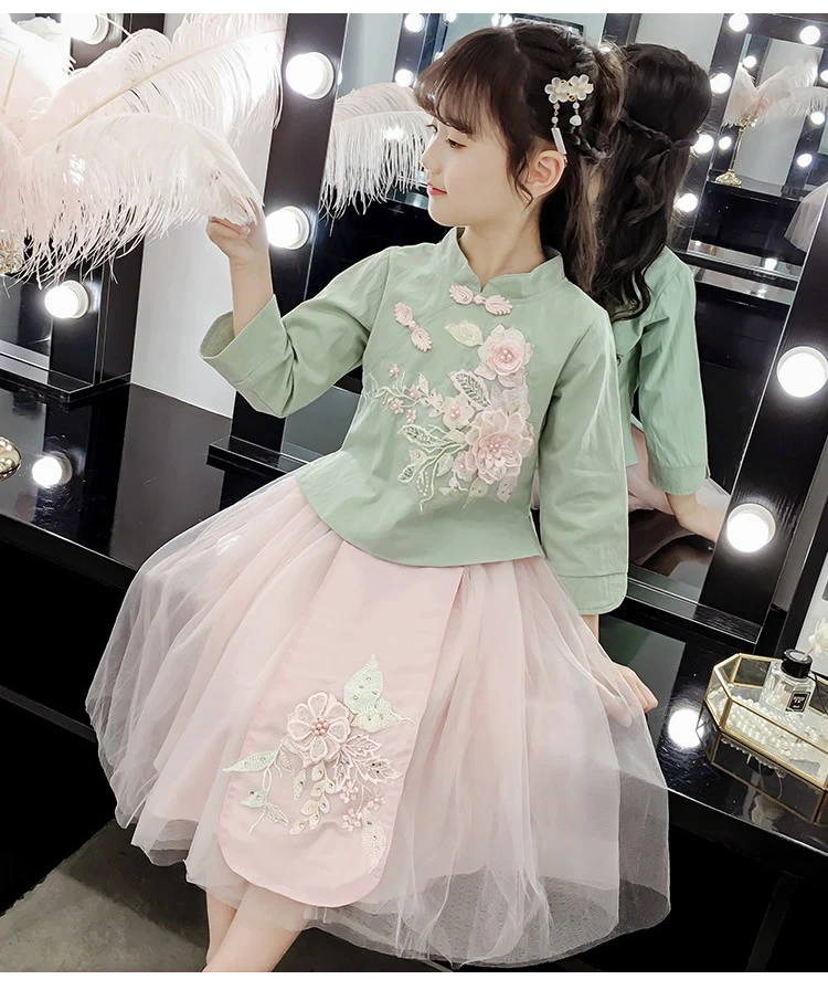 Hanfu/розовое элегантное китайское платье; детское платье Ципао с цветочным узором для девочек; вечерние костюмы; детское платье-Чонсам в стиле русалки; Vestidos guzheng