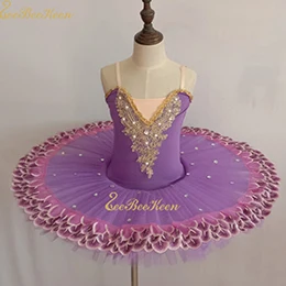 purple Розовое/фиолетовое/синее балетное платье, балетное платье-пачка для девочек, женское танцевальное платье, Золотая кружевная балерина со стразами, костюм для профессионального выступления - Цвет: purple
