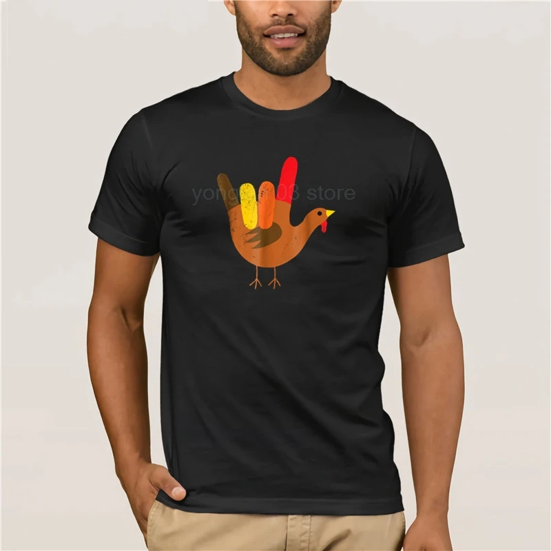 

Summer Fashion Street Short Sleeve T-Shirt American Sign Language I Love You Thanksgiving Turkey Tshirt