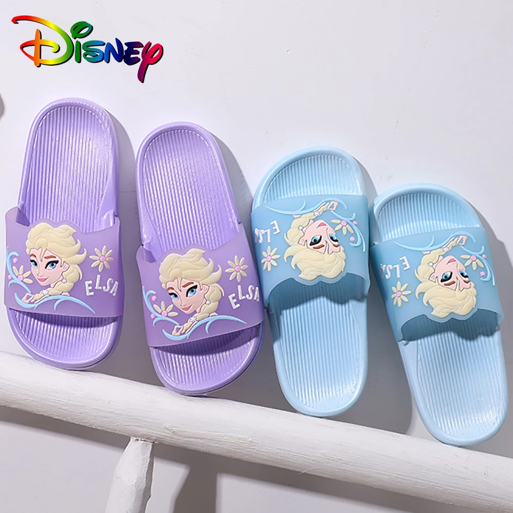 Disney Girls Cartoon Frozen Princess Elsa Light Sandals Shoes Baby Kids Summer Breathable Outdoor Beach Slippers For Children