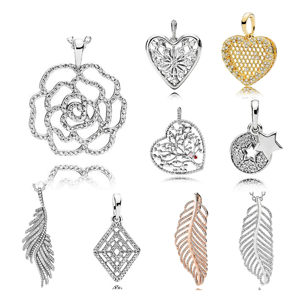 

2019 New 925 Sterling Silver 1: 1 Pendant Sparkling Rose Gloss Honeycomb Lace Beads Inlaid with Cubic Zirconia Classic Jewellery