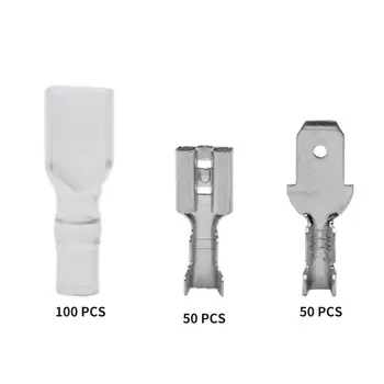 

200pcs 4.8mm Wire Connectors Crimp Terminals Crimp Female/Male Spade Terminals With Transparent Insulating Sleeves Cases