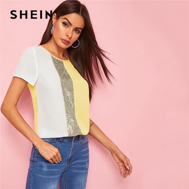 SHEIN Женские топы и блузки с контрастными вставками отрезными вырезами пришитыми