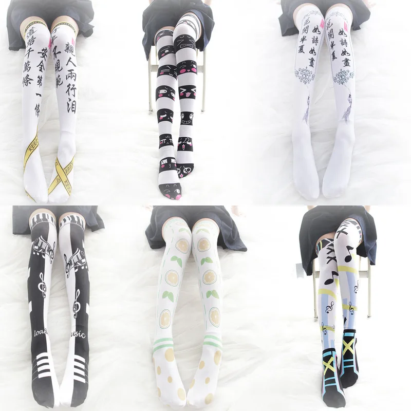 Cute Printing Over-knee Stockings Velvet Women Girls Stockings JK Uniform Easy Match Preppy Style Summer Good Quality