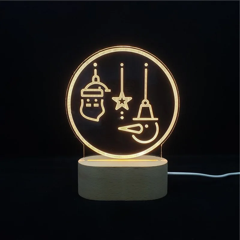 

Рождественский подарок, USB мощный 3D Акриловый светодиодный ночник, 3 цвета, настольная лампа, основа