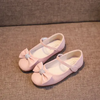 

Kids Leather Shoes Little Girls Princess Shoes Fashion Solid Color Round Head Children Student Shoes Bow Soft Bottom Non-slip