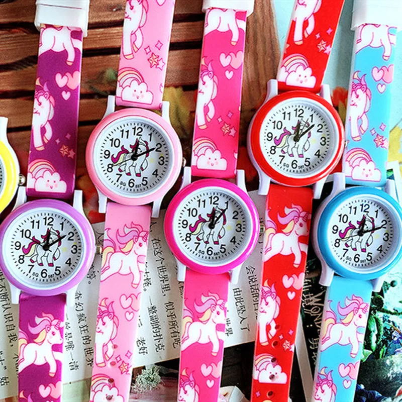 Los niños de moda lindo unicornio caricatura niñas niños niño Pony reloj estudiante deporte niños reloj de bebé regalo fiesta de cumpleaños
