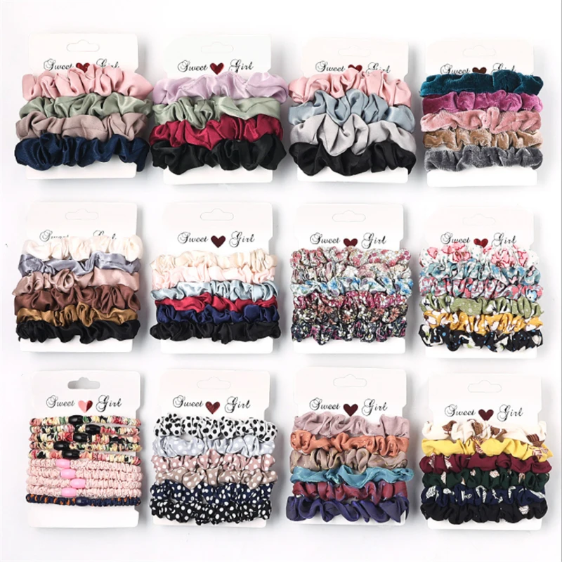 

1 Set Scrunchies Hair Ring Candy Color Hair Ties Rope Autumn Winter Women Ponytail Hair Accessories 4-6Pcs Girls Hairbands Gifts