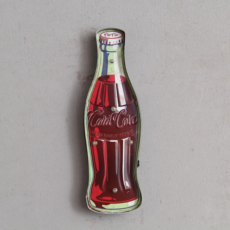 

Coke Modeling Retro Rock And Roll Heavy Metal Element Iron Art LED Light Wall Decoration Bar Coffee Shop Decoration