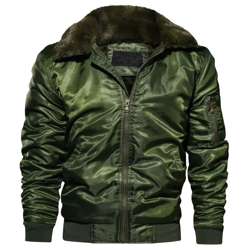 Men's Winter Fleece Thick Bomber Jacket Down Parkas Army Air Force Military Jacket Men's Outwear Casual Cargo Pilot Jacket Coat - Цвет: Army green