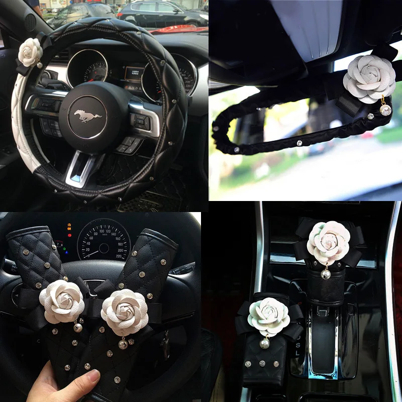 Rose Camellia Crystal Leather Car Set 1