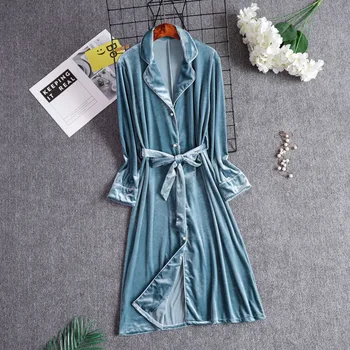 

Loose Casual Women Sleep Shirt Nightdress With Buttons Velour Long Sleeve Turn-down Collar Nightgown Sleepwear Lounge Nightshirt