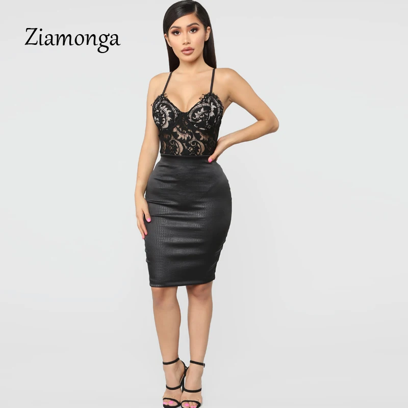 Ziamonga Sheer Lace Bodysuit Women Sexy Spaghetti Strap V-Neck Push Up See Through Jumpsuit Women Lace Bodysuits 2019 Summer New
