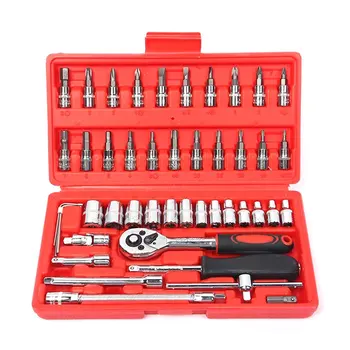 

Auto Repair Tool 46Pcs 1/4-Inch Socket Set Auto Repair Tool Ratchet Torque Wrench Combo Tools Kit Auto Repairing Tool Set