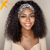 X-TRESS-Peluca de cabello sintético para mujer, Pelo Rizado sin pegamento, estilo bohemio, banda para la cabeza, Color marrón oscuro, 18 pulgadas