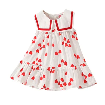 

DFXD Summer Kids Clothes Toddler Girls Dresses Casual Sleeveless Soilor Collar Heart Print Vest Dress For 1-7T Outfit Vestido