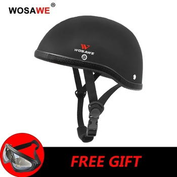 

WOSAWE New Motorcycle Half Helmet Motocross German Style Skull Cap Flat Matte Black Chopper Cruiser Vintage Retro Hard Cap
