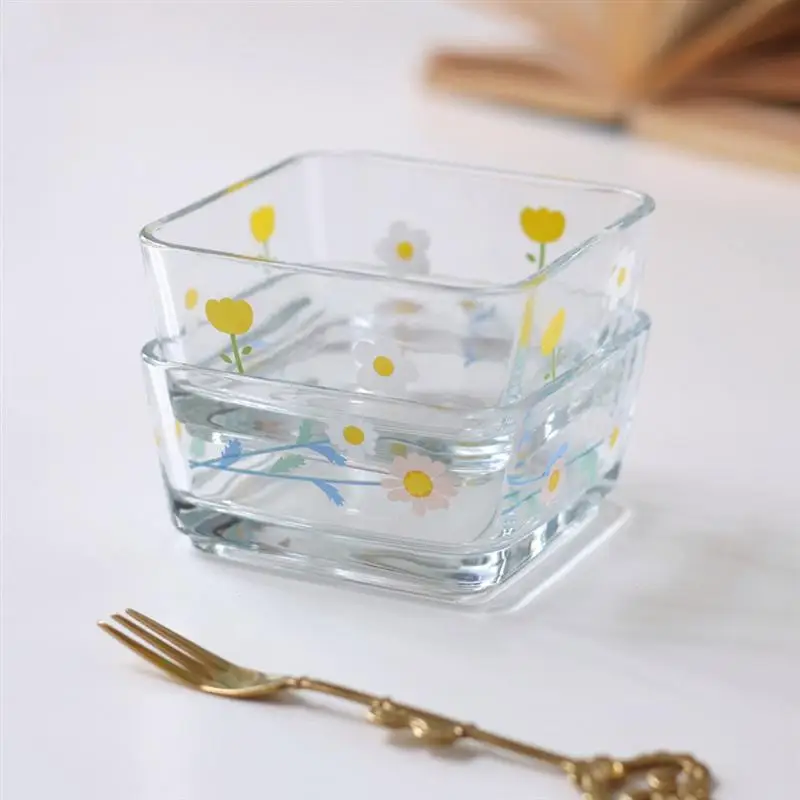 4pcs Glass Bowls Multifunction Salad Bowl Square Fruit Vegetable Bowl Home Kitchen Gadget Eco-Friendly Noodle Snack Dish Plate