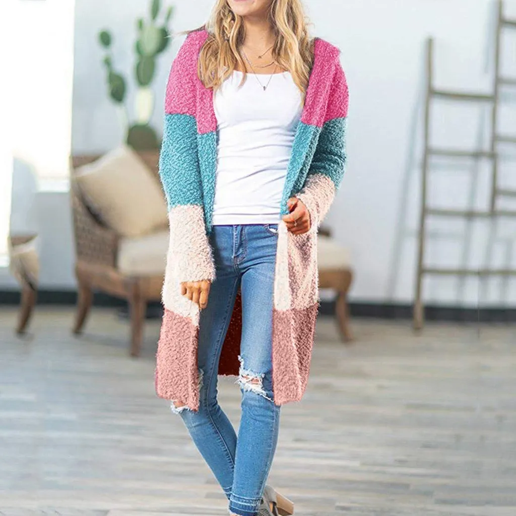 Jaycosin Fashion Autmn Winter Women Casual Splice Knitted Cardigan Sweater Long Sleeve Comfortable Soft Leisure Pullover 21#4