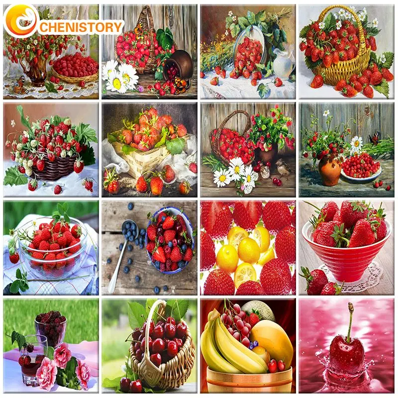 

CHENISTORY краска по номерам Клубника Фрукты ручная краска ed Diy Подарочный набор рисование на холсте Масляная краска картина настенное искусство домашний декор