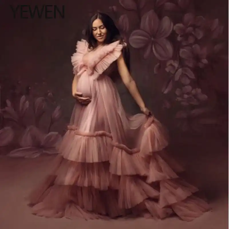 Champagne Maternity Dress Tulle Prom Gown For Photo Shoot Photo Props