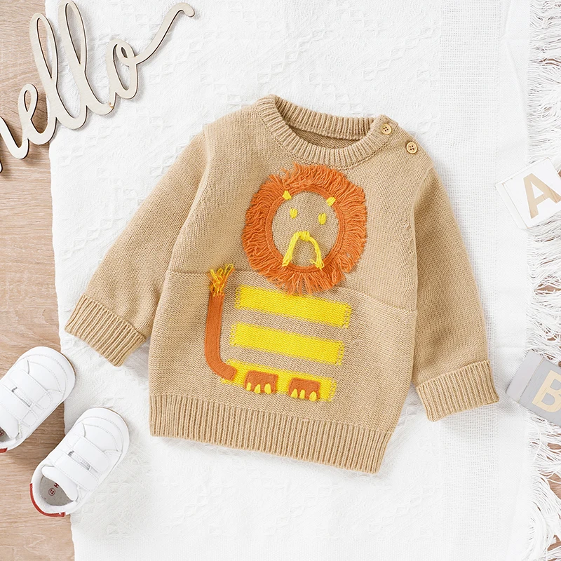 

Baby Sweater Knit Pullover Newborn Girl Boy Tops Cute Cartoon Lion Toddler Infant Clothing Knitwear Long Sleeve Autumn Outerwear