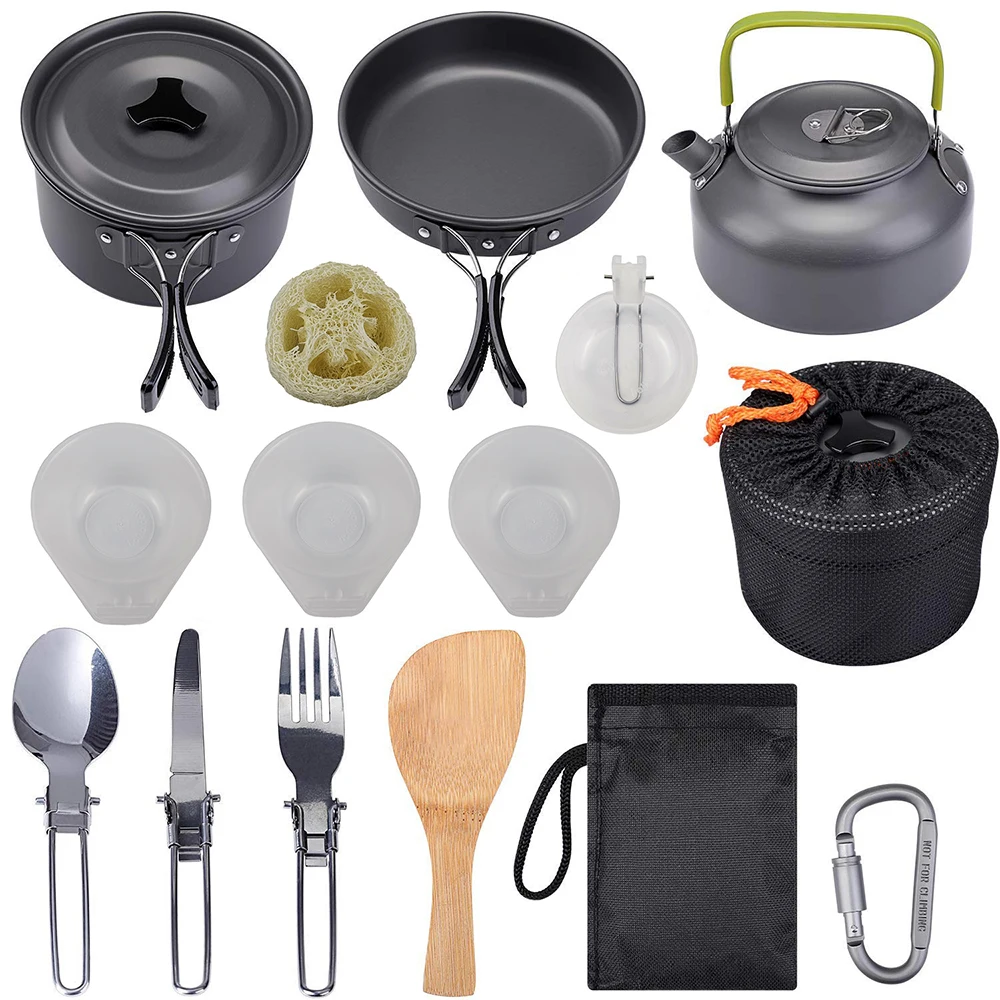 Outdoor Camping Cookware Kit Aluminum Cooking Pots Set Water Kettle Pan Travelling Hiking Picnic Tourist Tableware Equipment
