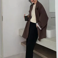 Blezery damskie minimalistyczna jednolita odzież wierzchnia luźna elegancka Retro oficjalna moda główna ulica kobieca na wszystkie mecze wiosna wygodna 3