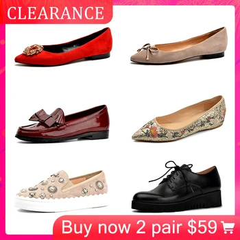 

Donna-in Clearance Sale Genuine Leather Women Flat Shoes Loafer with Platform Comfortable Casual Slip On Ballet Flats For Ladies