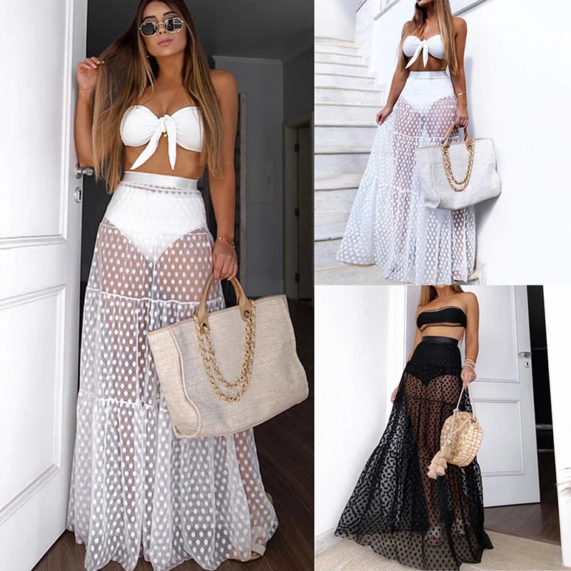Beach Skirts Women Sexy Mesh Sheer 