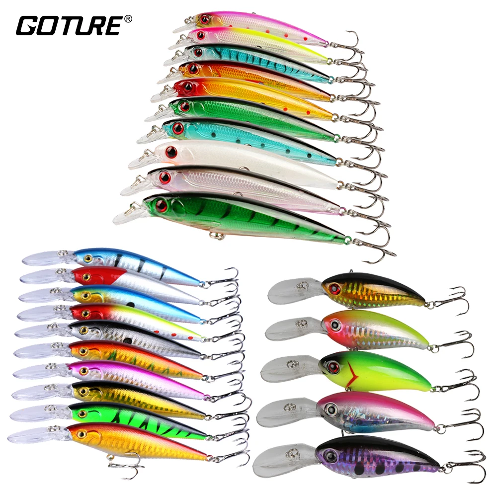 

Goture 25pcs Fishing Lure Kit: Minnow 11cm/13.3g, Crankbait 12cm 14.8g, Wobbler 11.5cm 10g, Artificial Hard Bait Fishing Bait
