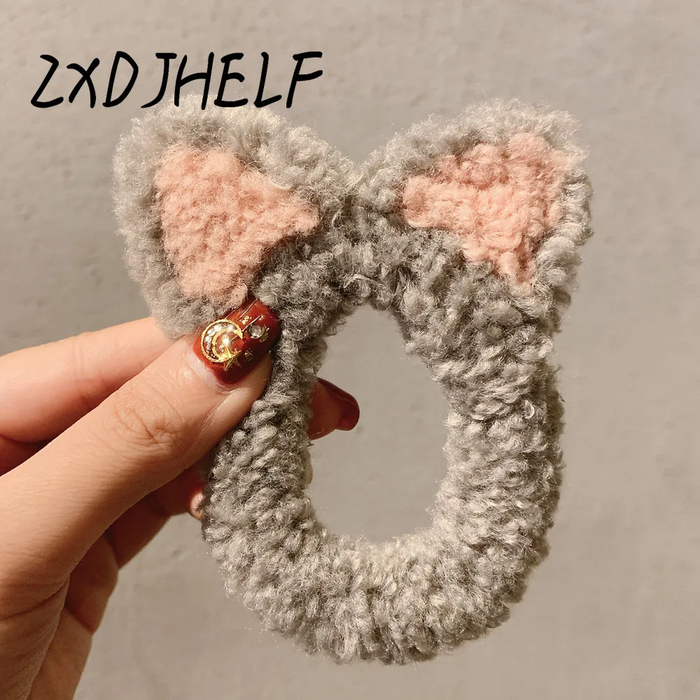 Серый ZXDJHELF Cute Plush Elastic Hair Band For Hair Accessories Simple Cartoon Women Rubber Band Mujer Scrunchie Ponytail Holder F576 - Цвет: Серый
