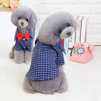 

Plaid Dogs Shirt Autumn Western Red Bow tie Pets Gentlemen Shirts For Small Dog Costume Decoration *